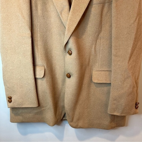 DAKS London New York Camel Sport Coat Jacket Blazer Leather Accent Buttons 46R - Picture 3 of 10
